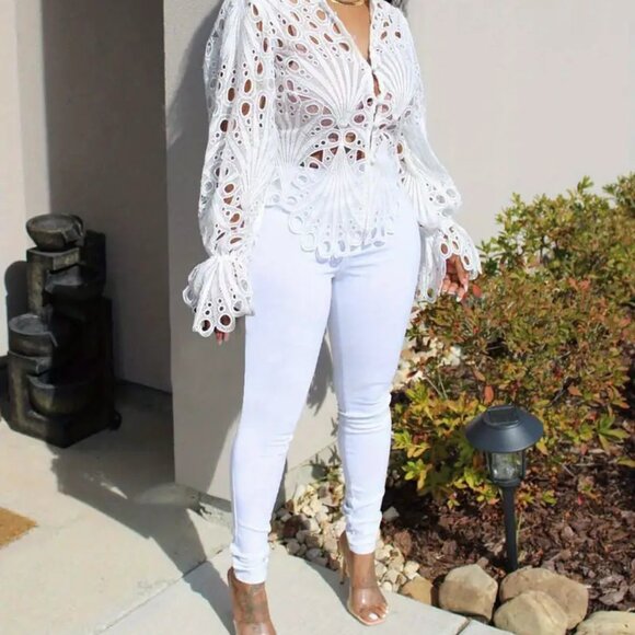 White Semi Sheer Sexy Asymmetrical Blouse - Picture 3 of 3